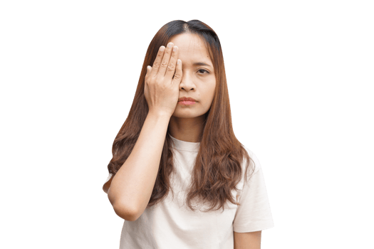 Asian woman covering her eyes with her hands png