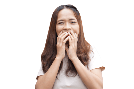 Asian woman covering her mouth with her hands png