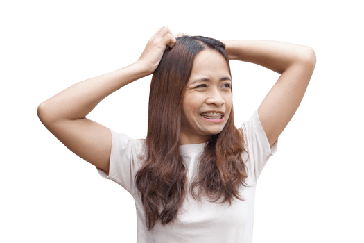 Asian woman having itchy head from dandruff png
