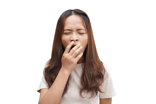 Asian woman covering her mouth with her hands from sleepiness png