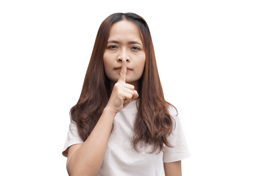Asian woman covering her mouth with her hands png