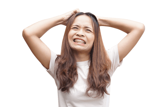 Asian woman having itchy head from dandruff png