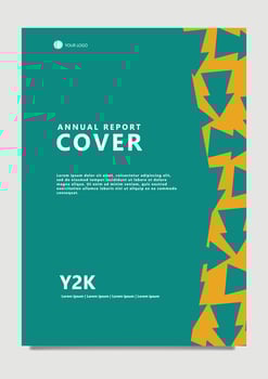 Green colored annual report design with arrow pattern. Suitable for office, school, company, organization, and government. vector