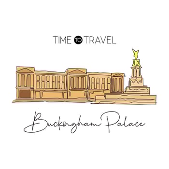 One single line drawing Buckingham Palace landmark. World famous iconic in London, England. Tourism travel postcard wall decor print art concept. Modern continuous line draw design vector illustration