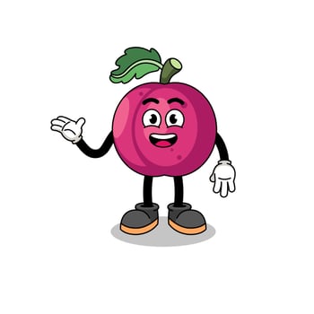 plum fruit cartoon with welcome pose vector