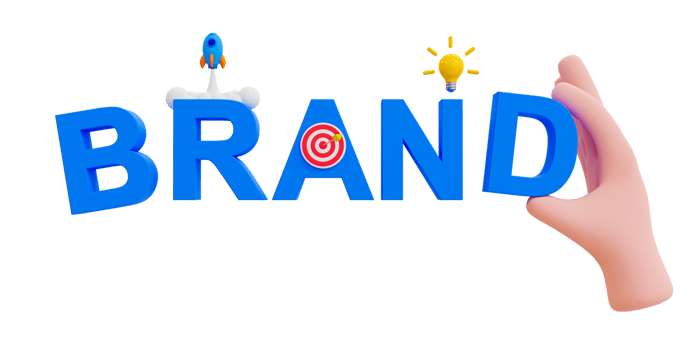 3d minimal brand concept. Company brand improves awareness and perception of value. Business strategy concept. business network expansion. brand word lettering typography. 3d illustration. png