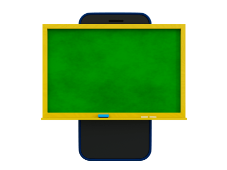 3d minimal online classroom mockup. Back to School theme template. School theme template. Smartphone with a blackboard. 3d rendering illustration. png