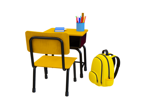 3d minimal Back to School concept. classroom compositions. Colleague table with a school bag. 3d rendering illustration. png
