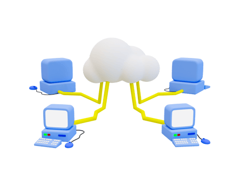 3d minimal cloud computing concept. Cloud technology service concept. online storage system. wireless data storage. computer connecting with a cloud computing icon. 3d rendering illustration. png