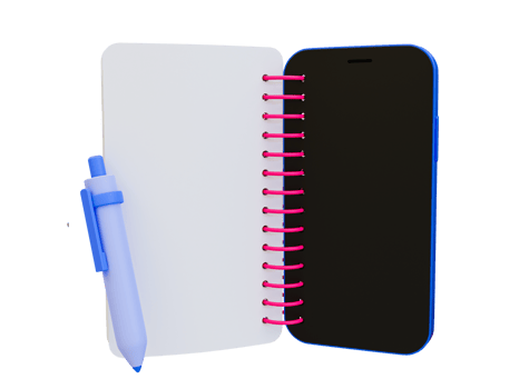3d empty white notebook. Memo notepad. white diary binding with a smartphone. 3d rendering illustration. png
