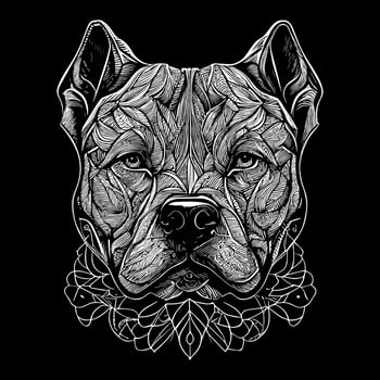This striking angry pitbull lineart drawing captures the muscular build and intense expression of this iconic breed with intricate lines and shading vector