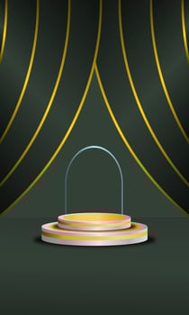 3D podium mock up background with navy blue show curtain with EPS 10 light ornament vector
