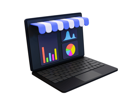 3d minimal marketing strategy. business statistic. customer research concept. market research. laptop with a data statistic chart.3d illustration. png