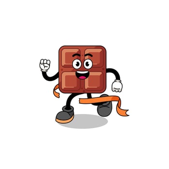 Mascot cartoon of chocolate bar running on finish line vector