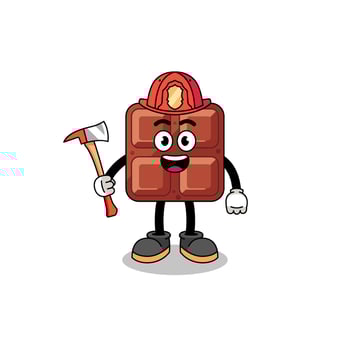 Cartoon mascot of chocolate bar firefighter vector