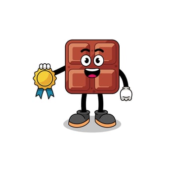 chocolate bar cartoon illustration with satisfaction guaranteed medal vector