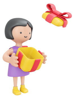 3D Rendering happy girl holding gift box open cartoon style. 3D Render illustration. png