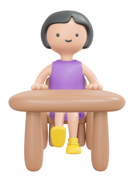 3D Rendering happy girl sitting on desk study in school classroom cartoon style. 3D Render illustration. png