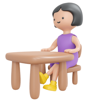 3D Rendering happy girl sitting on desk study in school classroom cartoon style. 3D Render illustration. png