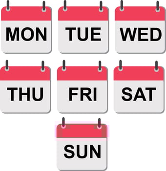 Calendar icons with days of the week. Monday, tuesday, wednesday, thursday, friday, saturday, sunday. Date days to-do list. vector