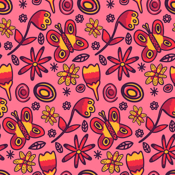 Vector stylish abstract floral seamless pattern for female fabric design or wallpaper. Contemporary art seamless texture in hand-drawn style, Flowers, lines and dots.