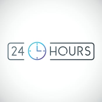 Open 24 7 vector icon. Open 24 hours sign in a frame.