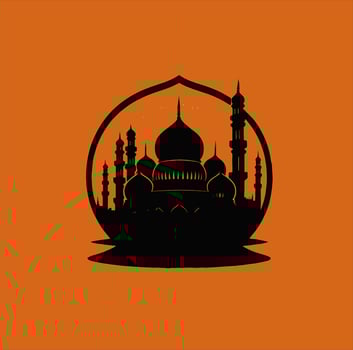Vector illustration of a mosque and in a minimalist style. Perfect for Ramadan Kareem greeting design elements. Orange color background template, Ramadan theme.