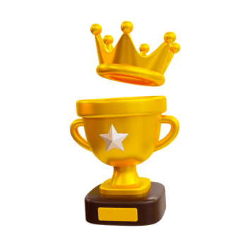 3d minimal winner cup. Achievement award, Trophy cup. Champion trophy, shiny golden cup, Winner award. A champion trophy with a golden crown. 3d rendering illustration. png