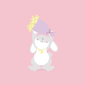 animal pet bunny rabbit and flower, valentines day, happy easter, flat vector illustration cartoon character