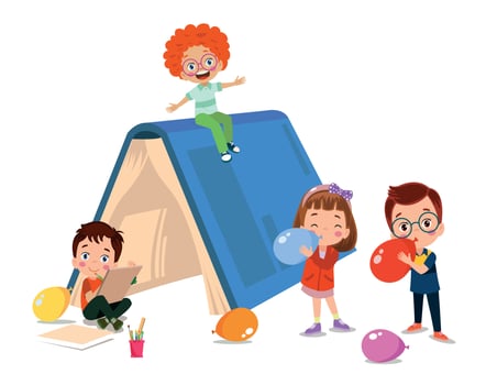 Kids reading, group of friends vector