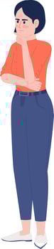 Serious woman thinking about problem semi flat color vector character. Editable figure. Full body person on white. Simple cartoon style illustration for web graphic design and animation