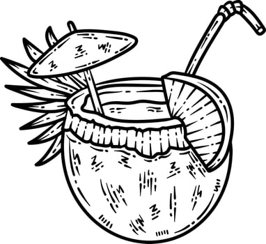 Summer Coconut Drink Line Art Coloring Page vector