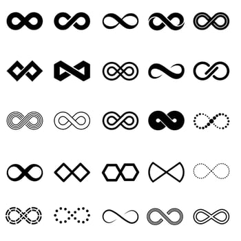 Infinity icon vector set. Mobius loop shape illustration sign collection. unlimited symbol. forever logo.