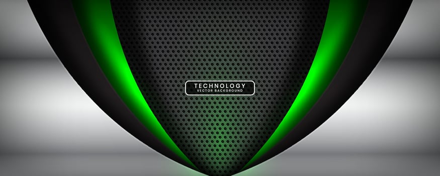 3D black silver techno abstract background overlap layer on dark space with green light effect decoration. Modern graphic design element waves style concept for banner, flyer, card, or brochure cover vector