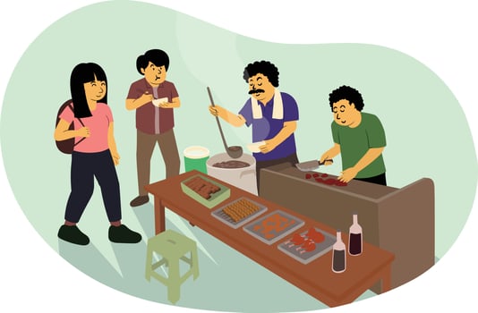 illustration culinary food in traditional market vector