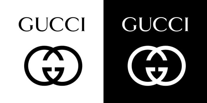 GUCCI Logo - Gucci Icon with Typeface on Whtie and Black Background vector