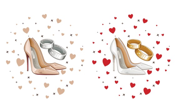 Wedding Shoes Set, Elegant Bridal Shoes, Wedding Invitation Elements vector
