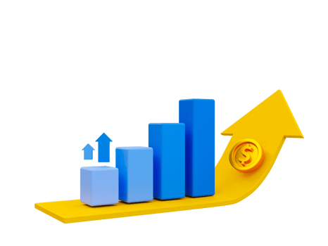3d minimal data analysis. soaring finances. Strengthening currency. A bar graph with an arrow rising. 3d illustration. png