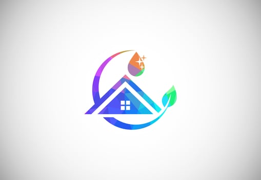 Low Poly Cleaning Service Logo Design Template, Cleaning Company Logo Sign Symbol. vector