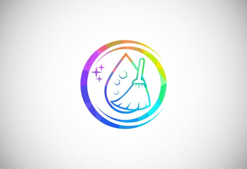 Low Poly Cleaning Service Logo Design Template, Cleaning Company Logo Sign Symbol. vector