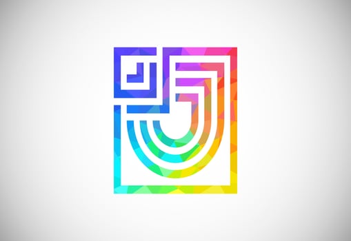 Low poly line letter J. Graphic alphabet symbol for corporate business identity vector