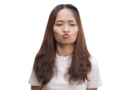 woman with crooked lips because of boredom png