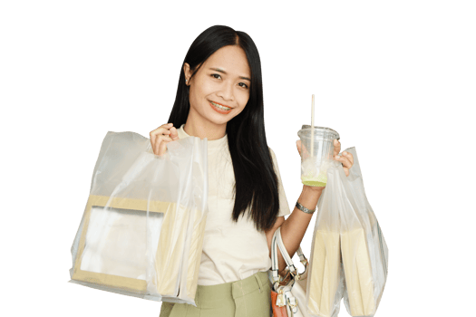 happy woman after shopping png