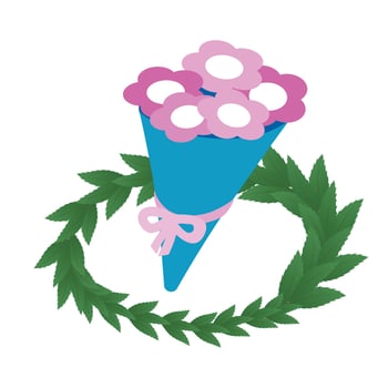 Winner bouquet icon isometric vector. Colorful flower bouquet and green wreath vector