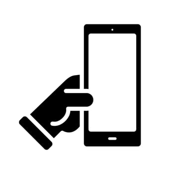 Hand holding a smart phone icon symbol vector