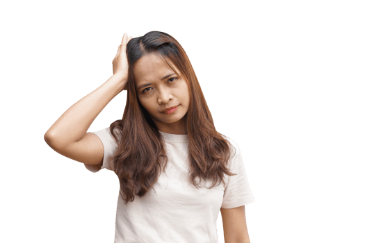 Asian woman has itchy head from dandruff png