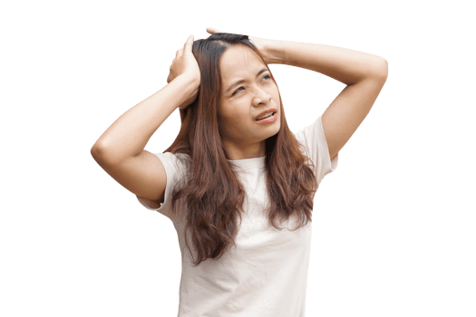 Asian woman has itchy head from dandruff png