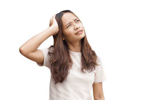 Asian woman has itchy head from dandruff png