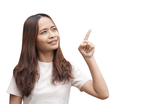 Asian woman with pointing hand pressing front png