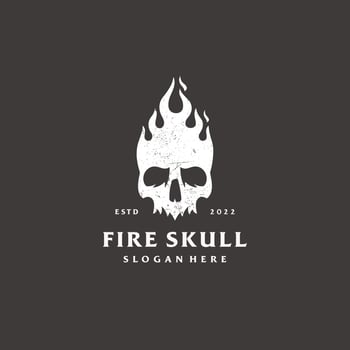 Flames devil skull fire hipster logo design icon vector illustration